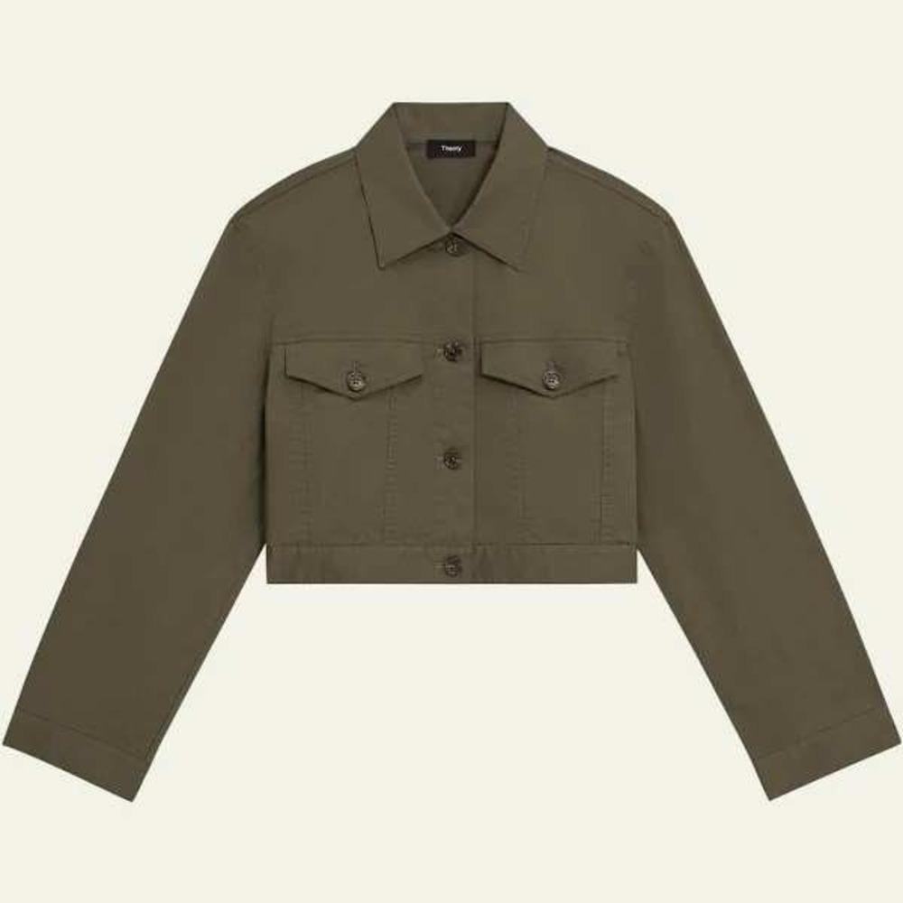 NWT Theory Woman's Crop Trucker Jacket Dark Olive Size L